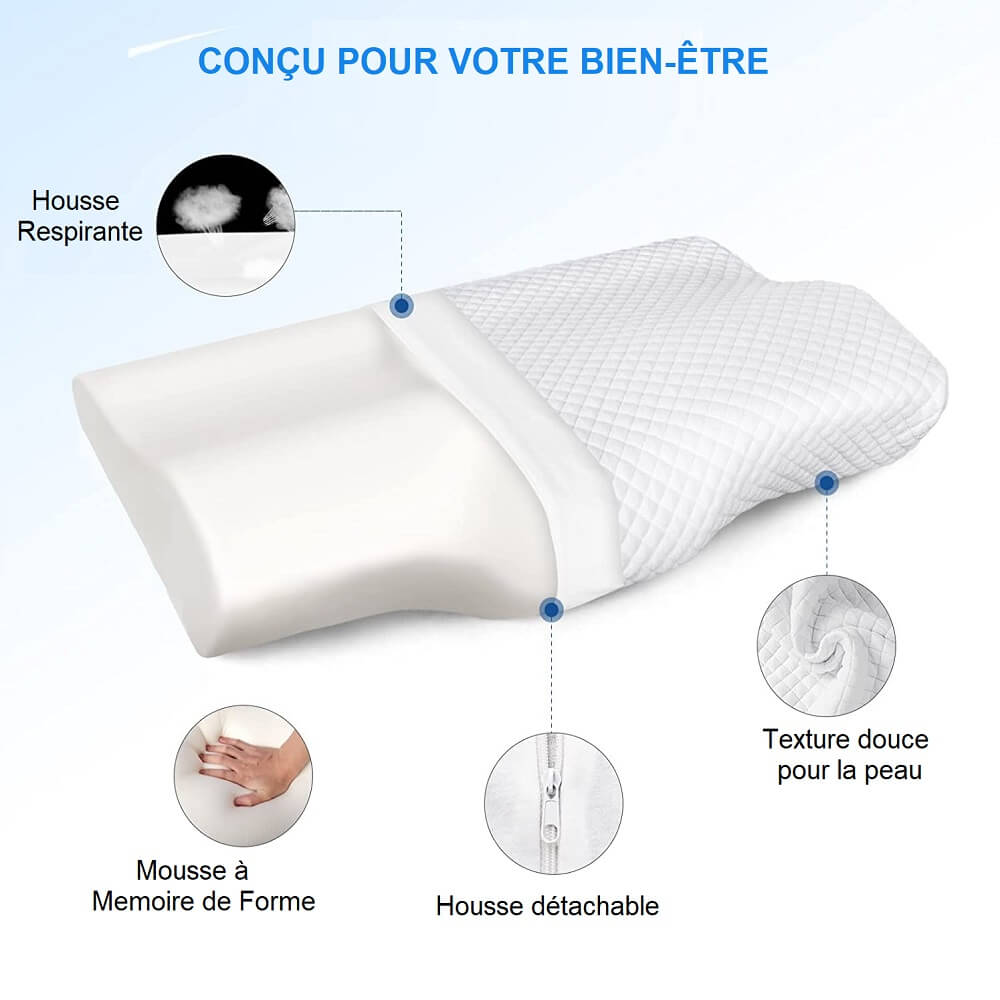 Oreiller Cervical Ergonomique, Coussin Memoire de Forme